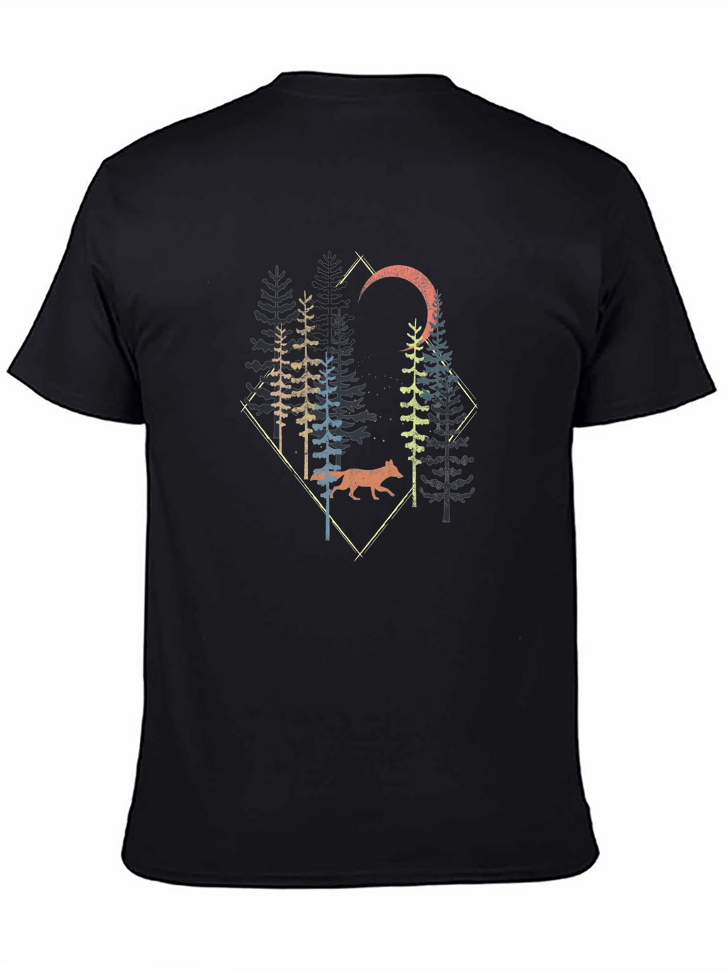 Nature Wolf Forest Graphic Print Black T-Shirt