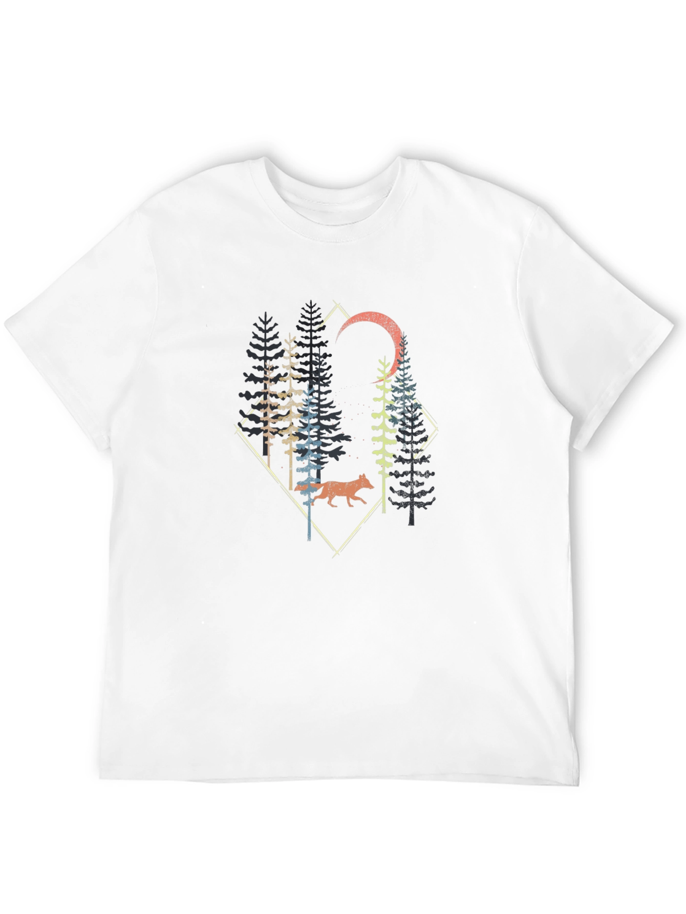 Nature Wolf Forest Graphic Print Black T-Shirt
