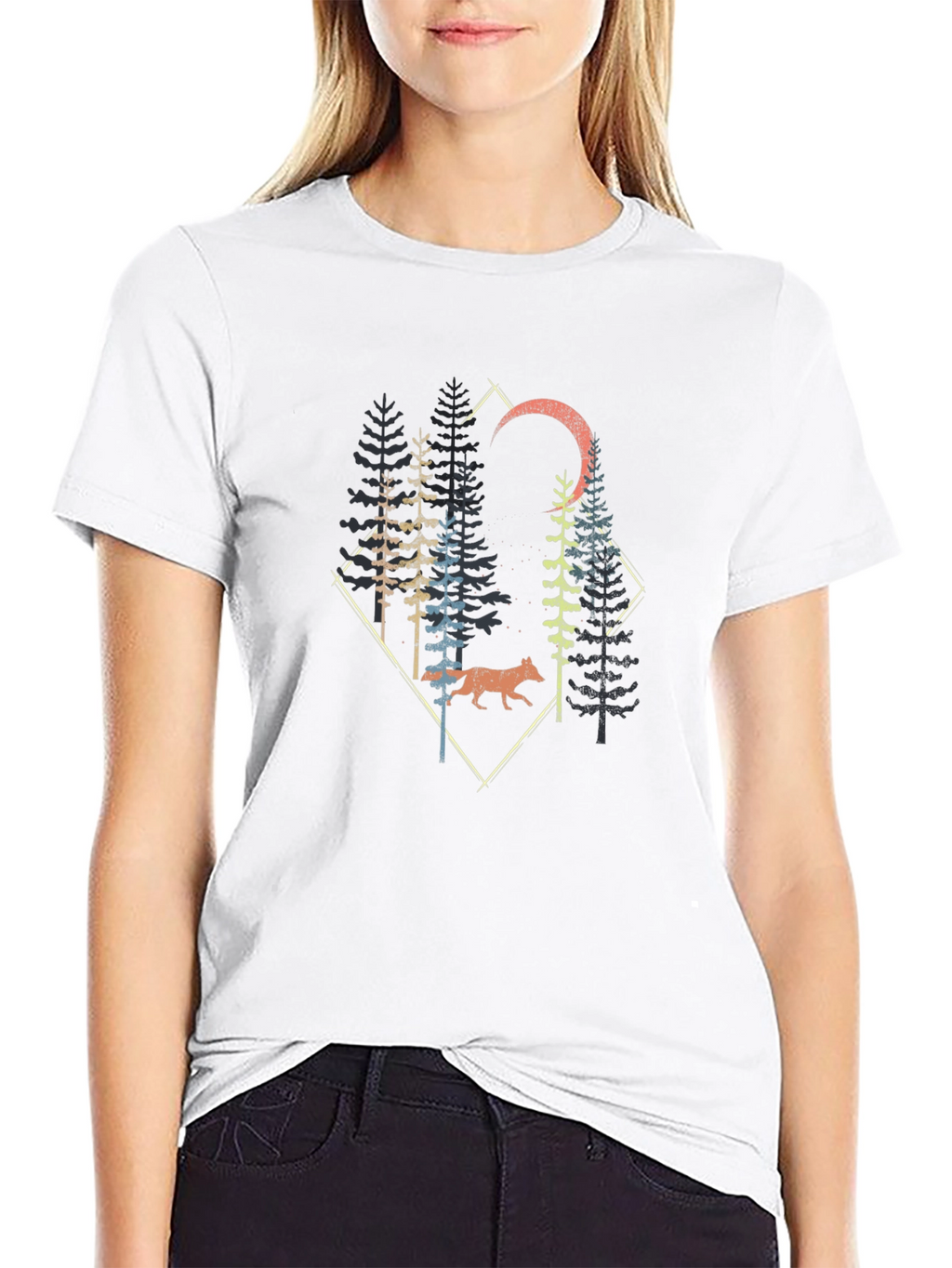 Nature Wolf Forest Graphic Print Black T-Shirt