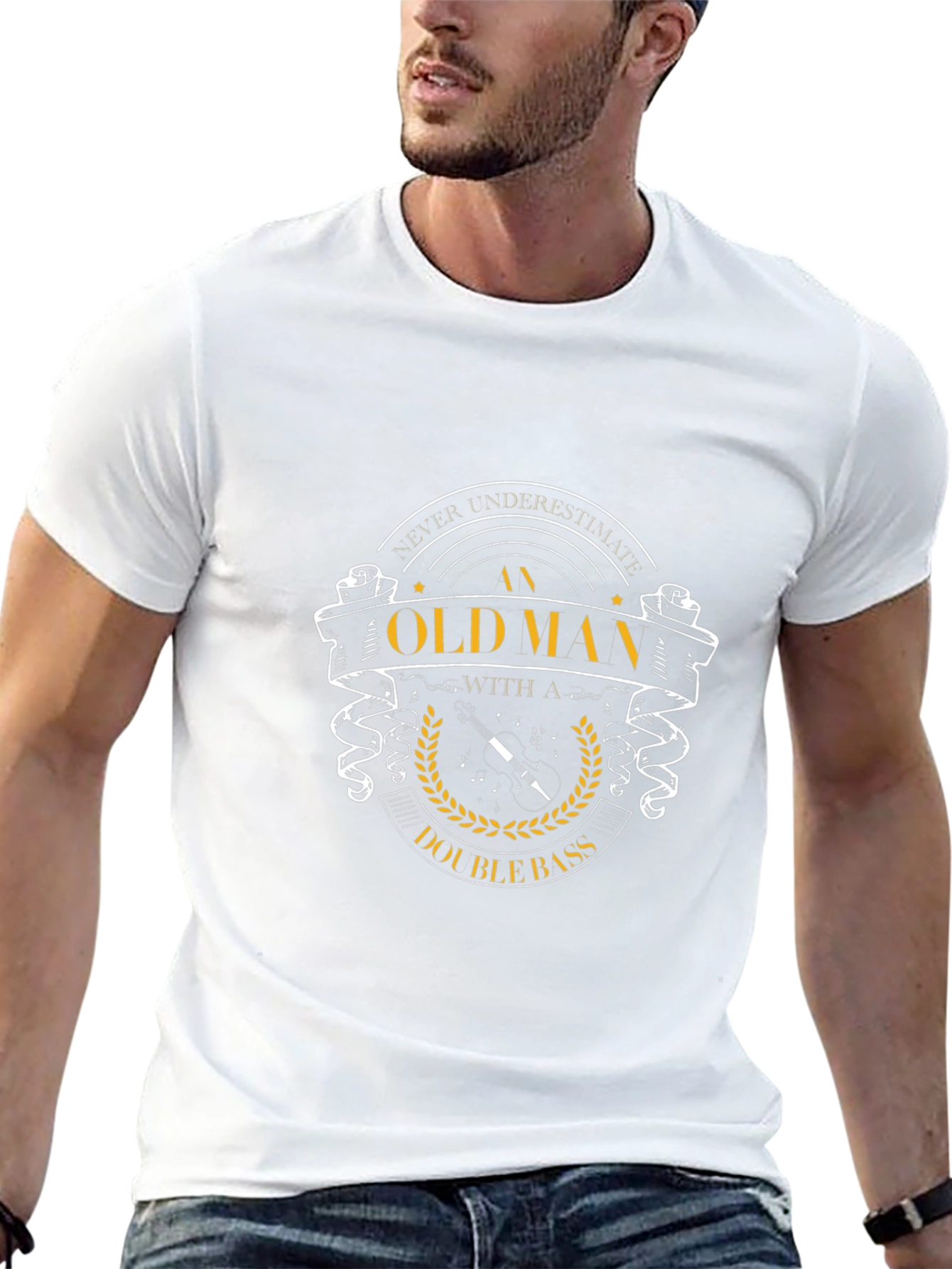 Old Man Double Bass T-Shirt - Music Lover Tee