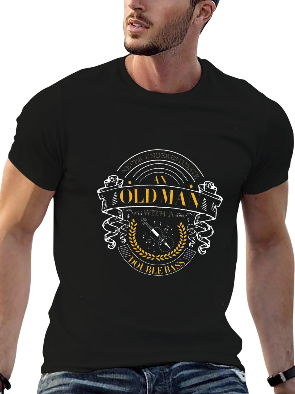 Old Man Double Bass T-Shirt - Music Lover Tee