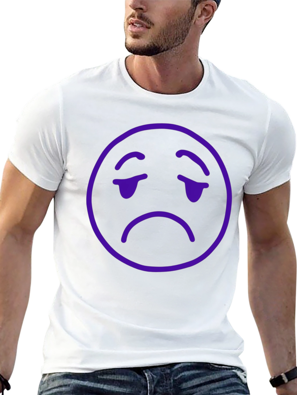 Sad Emoji Graphic T-Shirt - Black