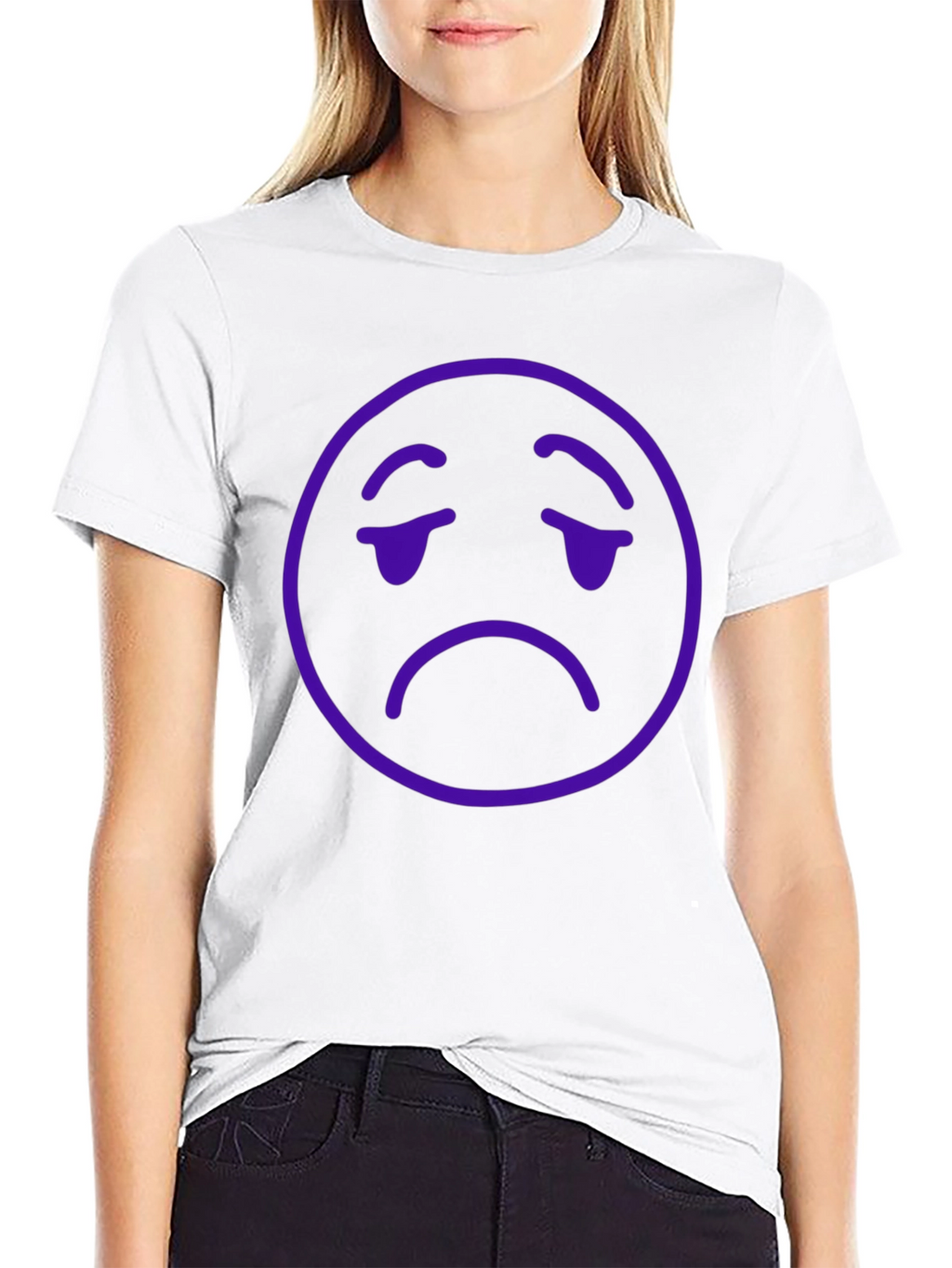 Sad Emoji Graphic T-Shirt - Black