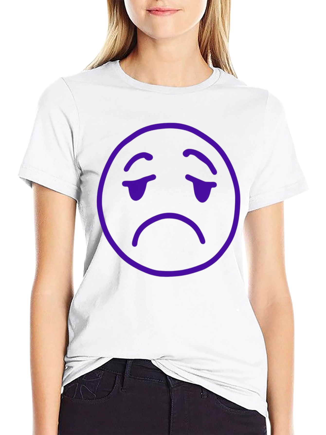 Sad Emoji Graphic T-Shirt - Black
