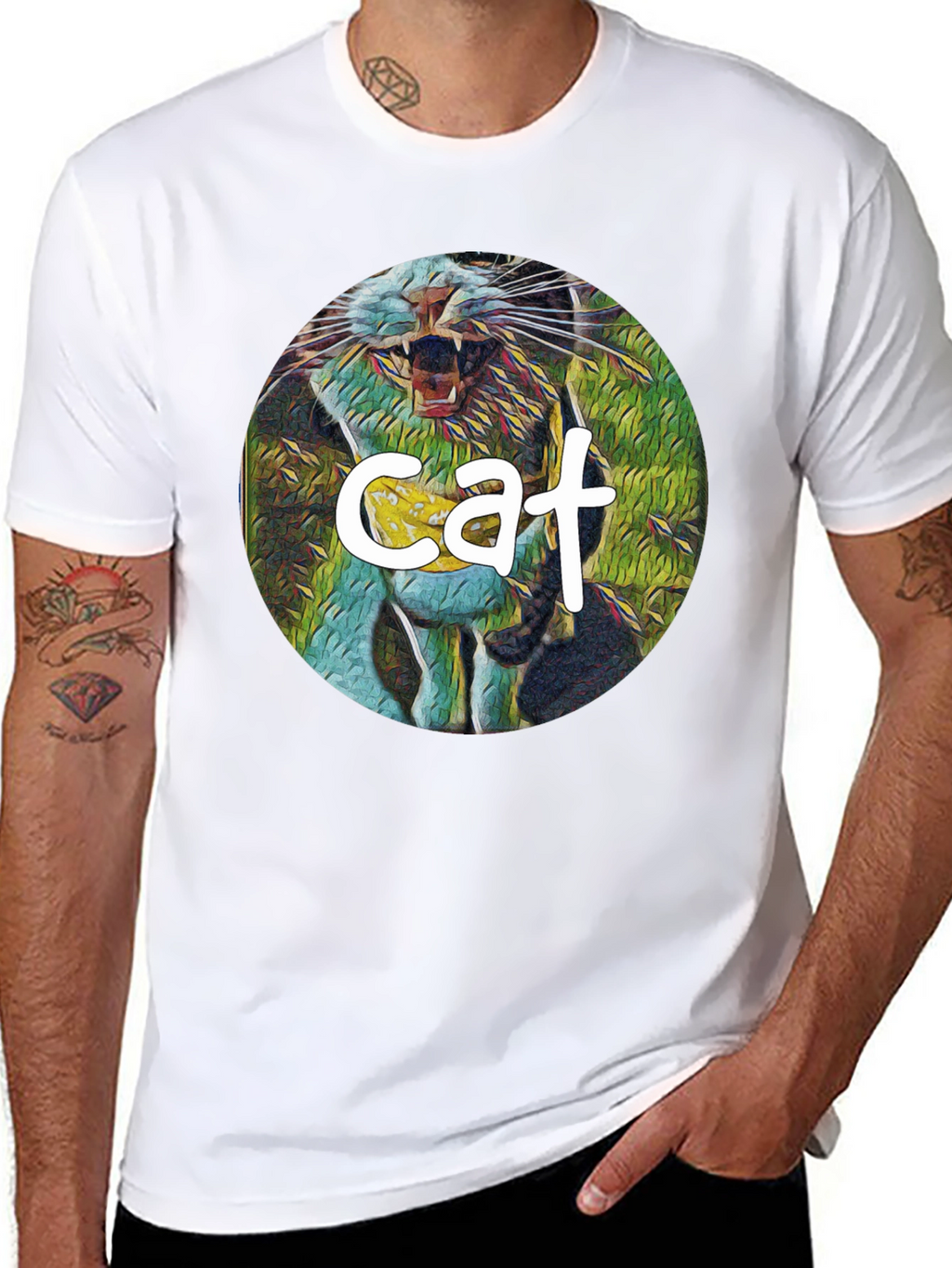 Cat Graphic Print Black T-Shirt