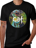 Cat Graphic Print Black T-Shirt