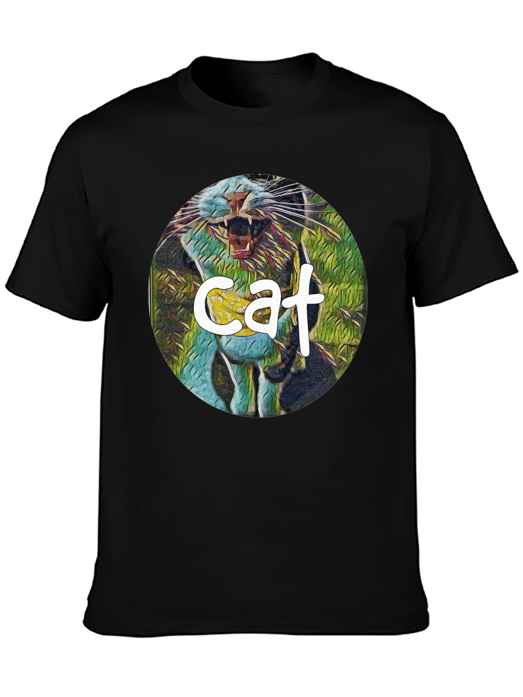 Cat Graphic Print Black T-Shirt