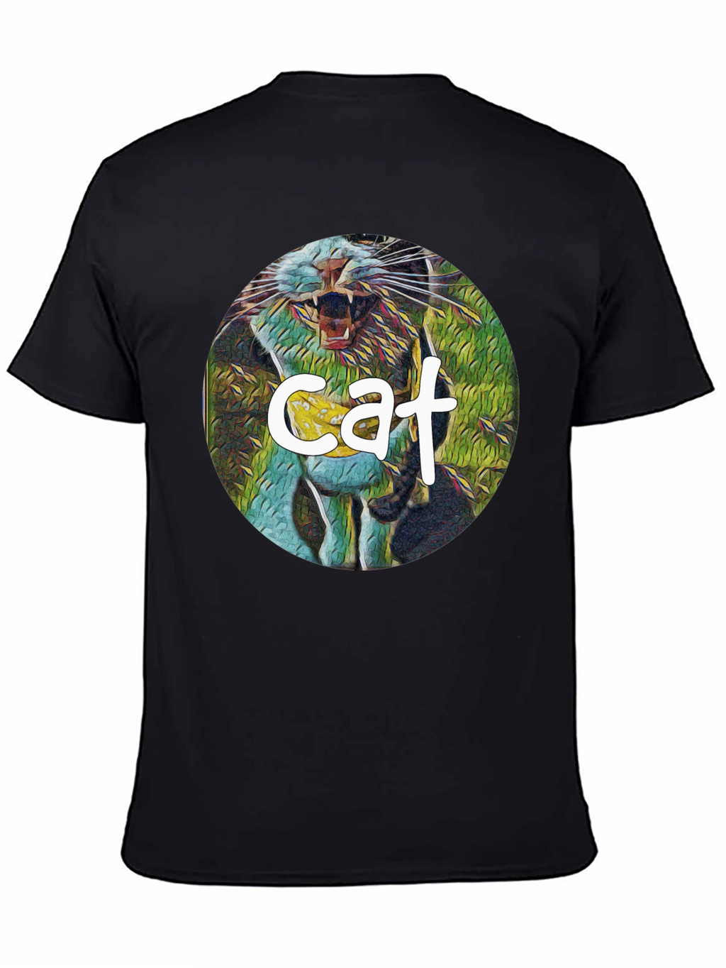Cat Graphic Print Black T-Shirt