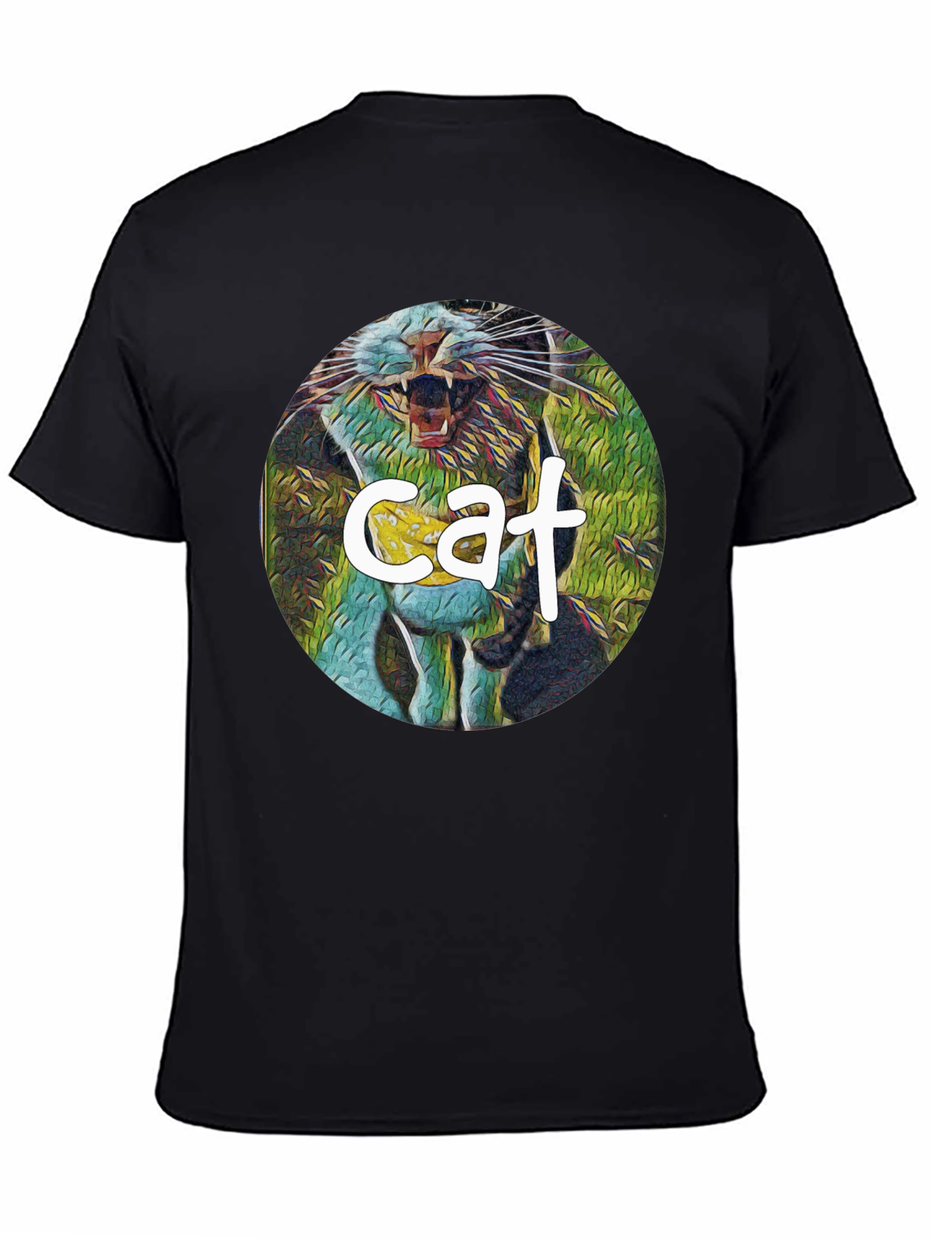 Cat Graphic Print Black T-Shirt