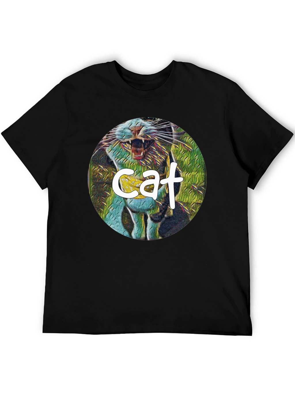 Cat Graphic Print Black T-Shirt