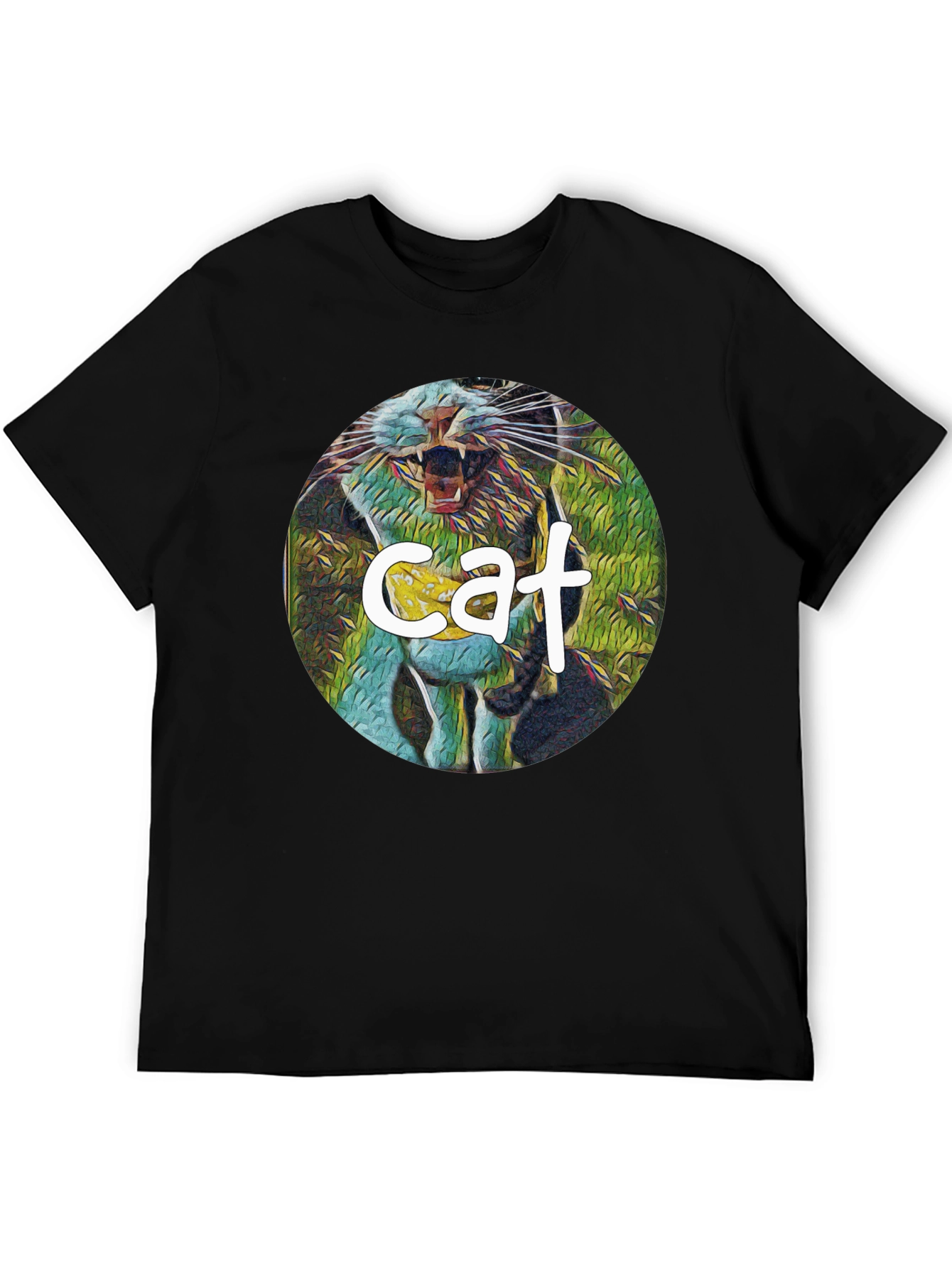 Cat Graphic Print Black T-Shirt