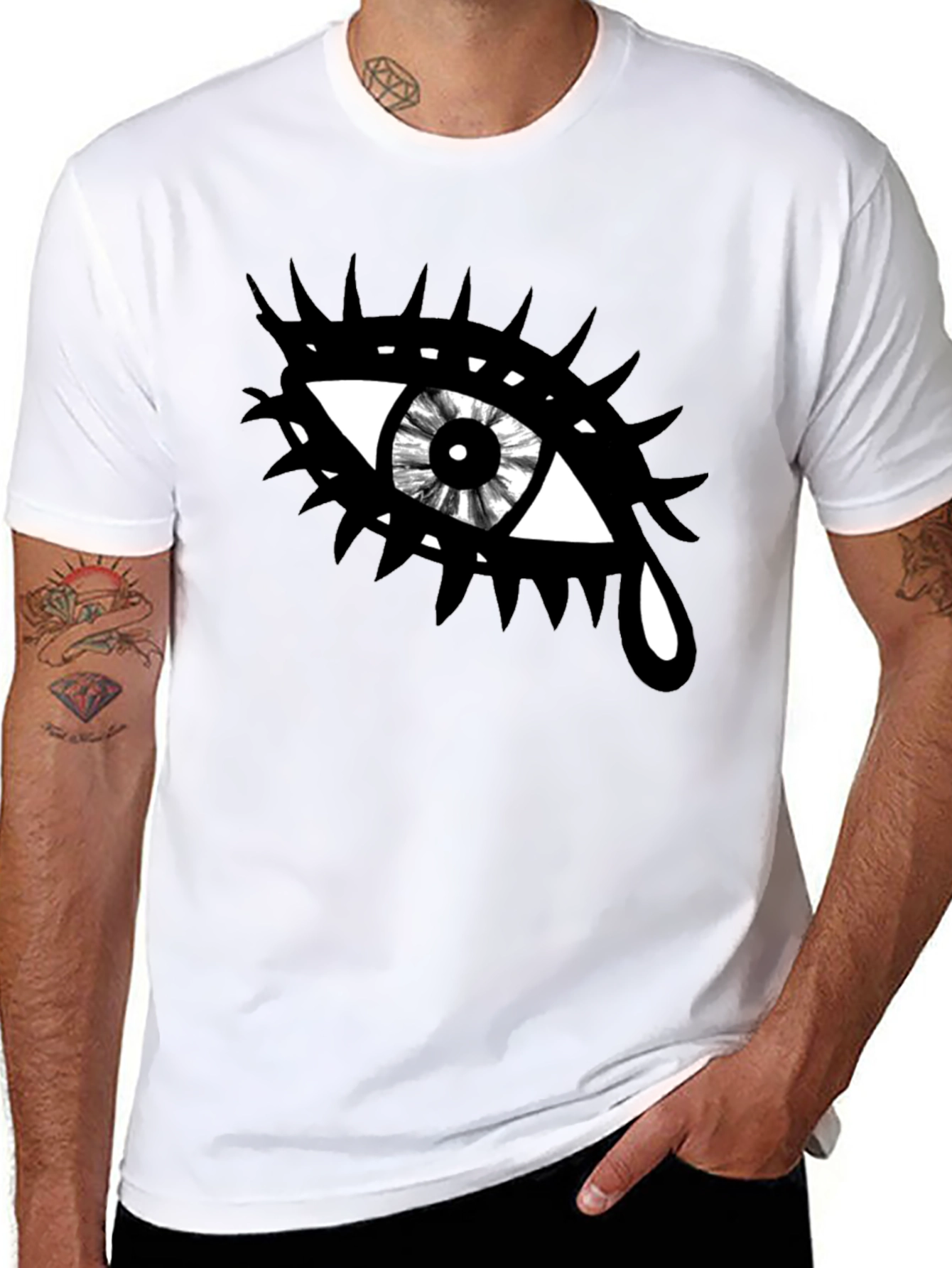 Edgy Eye Graphic Tee - Unisex Black Cotton T-Shirt