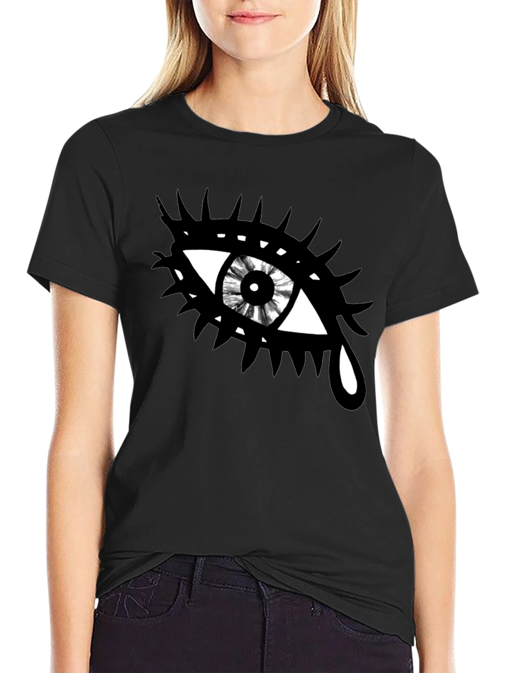 Edgy Eye Graphic Tee - Unisex Black Cotton T-Shirt