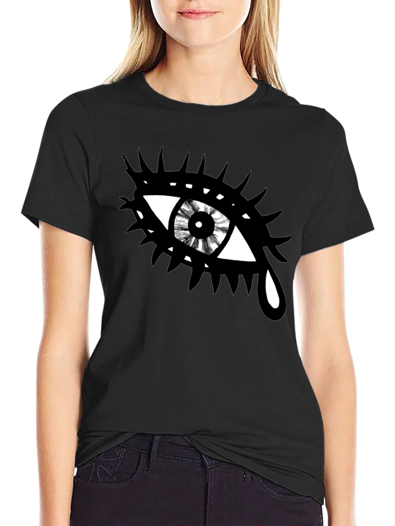 Edgy Eye Graphic Tee - Unisex Black Cotton T-Shirt