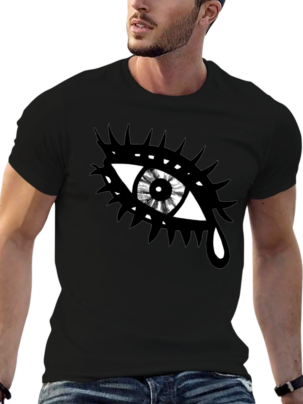 Edgy Eye Graphic Tee - Unisex Black Cotton T-Shirt