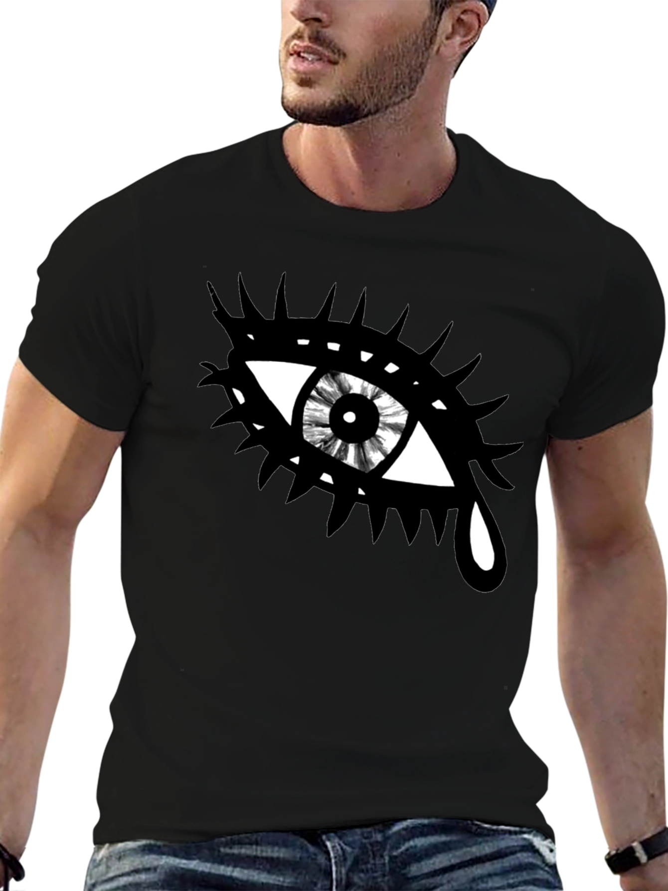 Edgy Eye Graphic Tee - Unisex Black Cotton T-Shirt