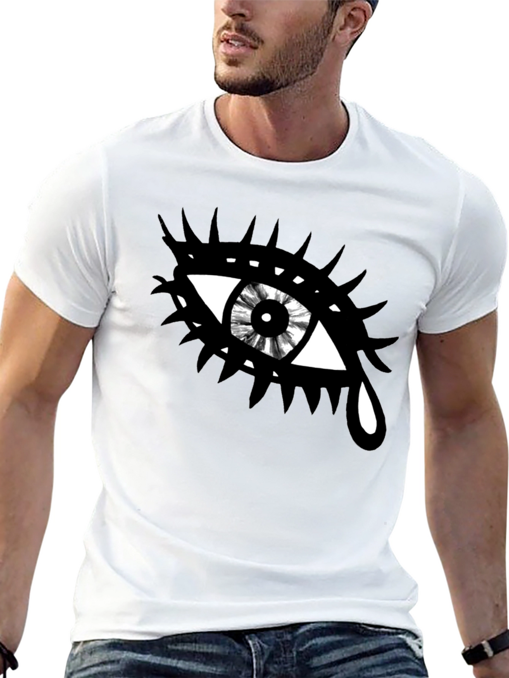 Edgy Eye Graphic Tee - Unisex Black Cotton T-Shirt
