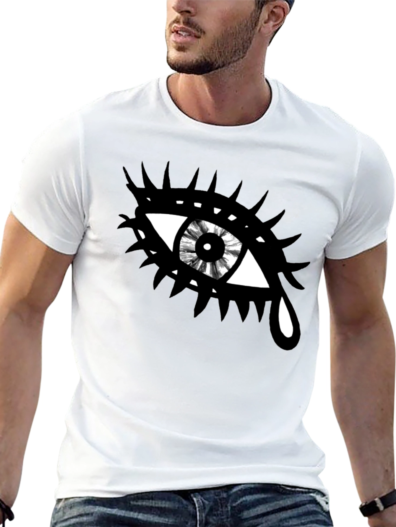 Edgy Eye Graphic Tee - Unisex Black Cotton T-Shirt