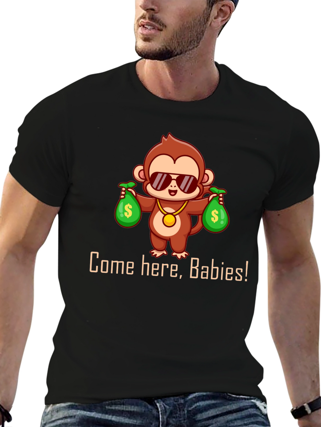 Monkey Money Bags Graphic T-Shirt
