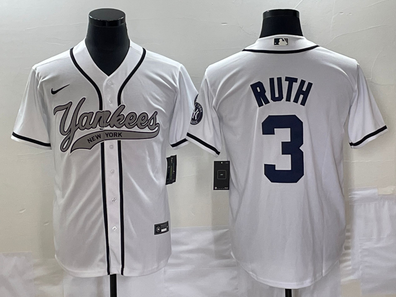 Men's New York Yankees Babe Ruth #3 White Player Jerseys Joint Edition
