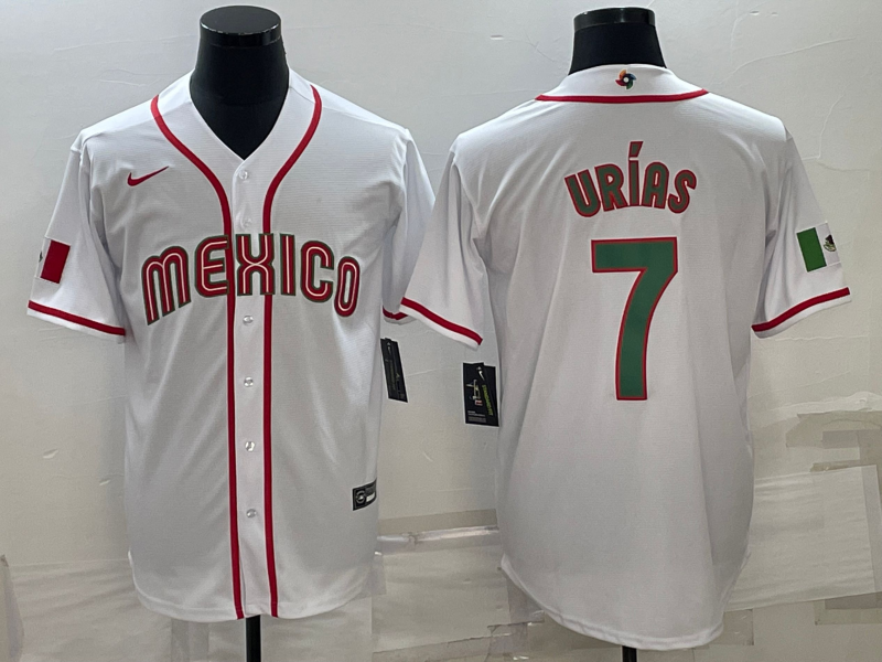 Men's 2023 World Baseball Classic #7 Julio Urias Mexico White Jerseys