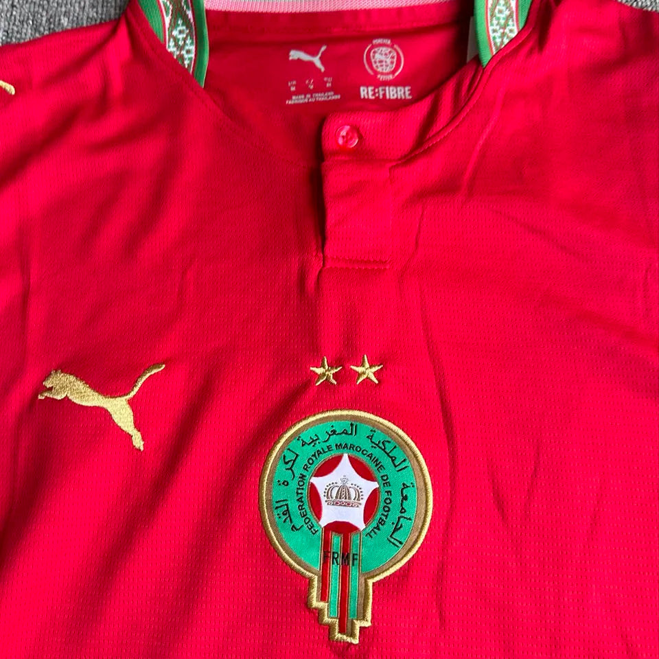 2026/27 Morocco Home Red Fans Soccer Jersey (with 2 stars 带两星） Detail 2