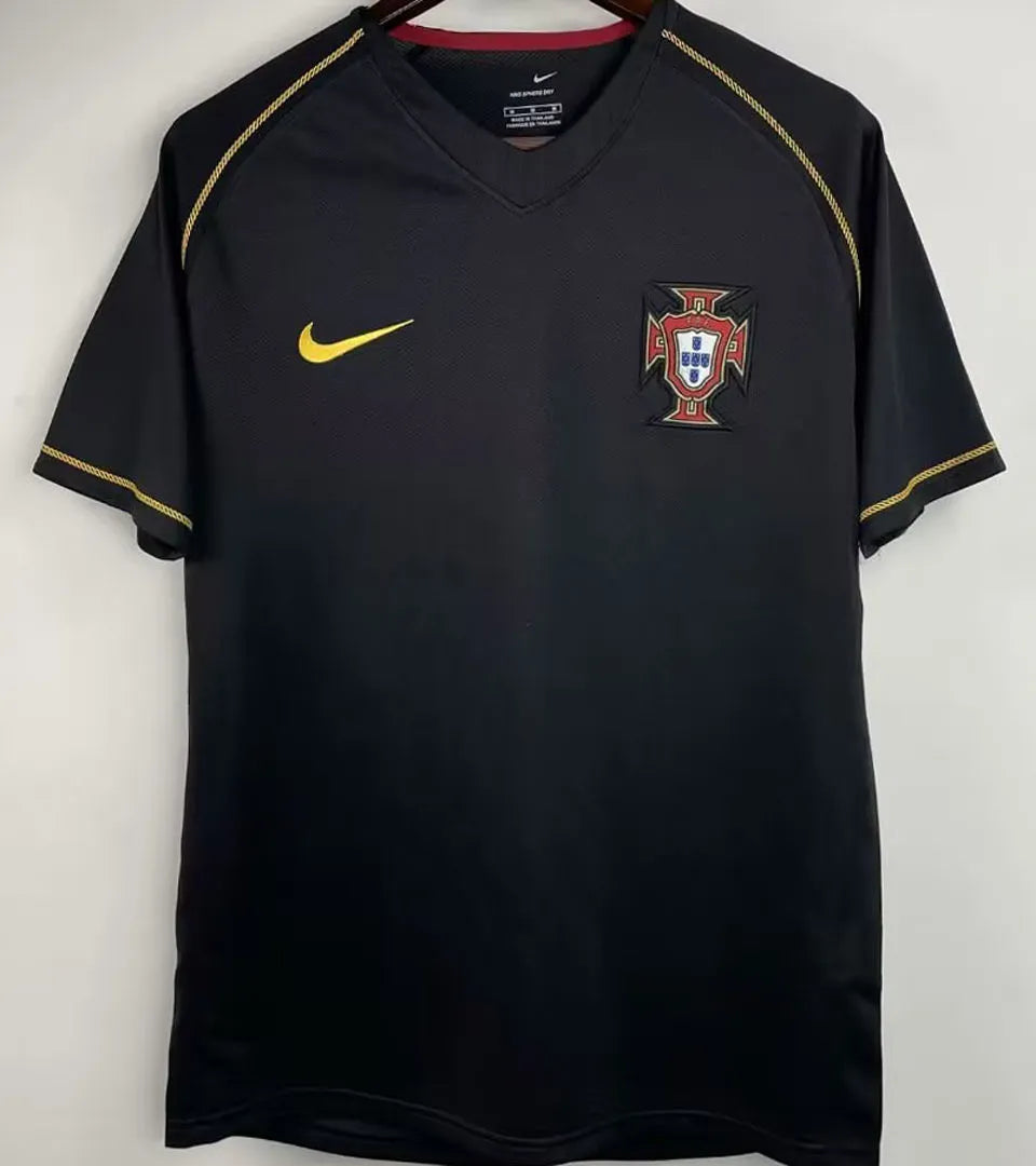 2006 Portugal Black Retro Soccer Jersey Front