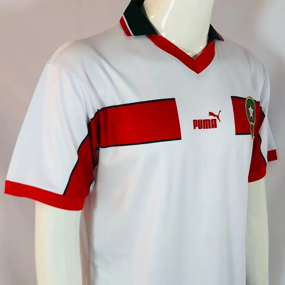 1998 Morocco White Retro Soccer Jersey Detail 1