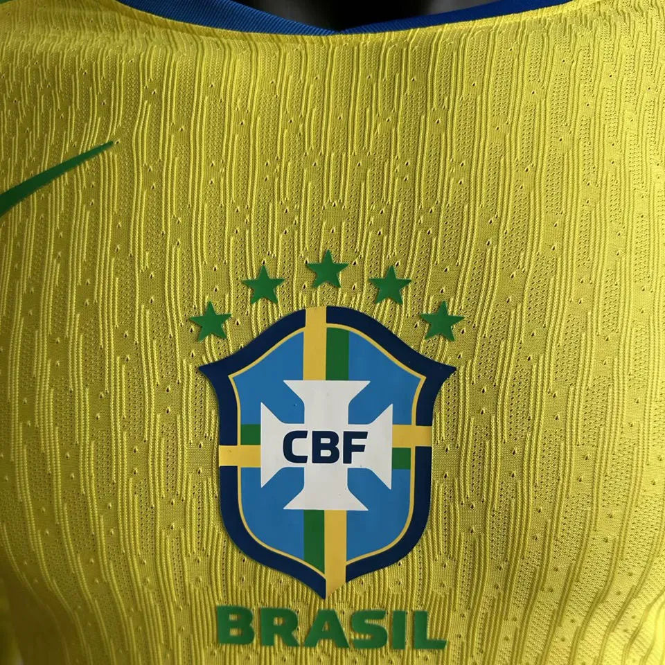 2025/26 Brazil Home Yellow Player Version Long Sleeve Soccer Jersey Detail 2