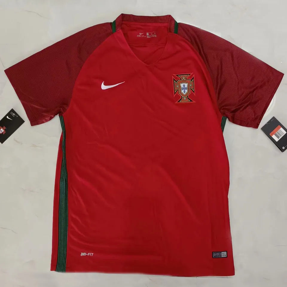 2016 Portugal Home Retro Soccer Jersey Detail 1