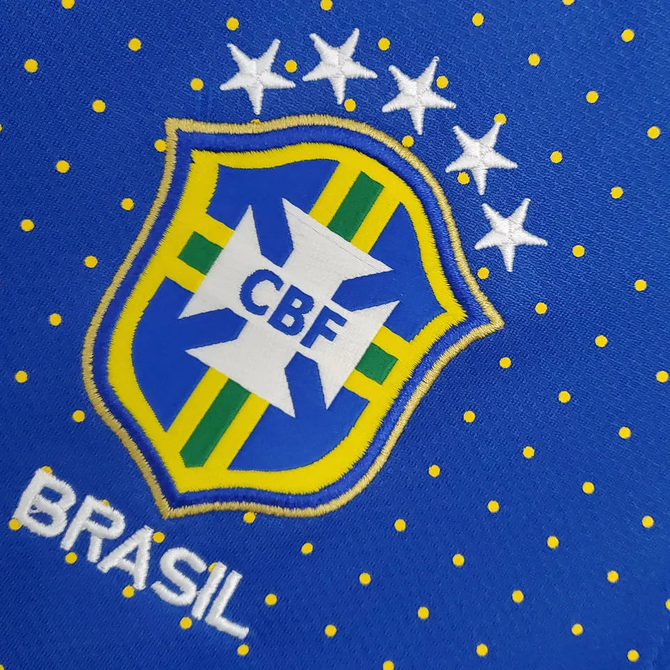 2010 Brazil Away Blue Retro Soccer Jersey Detail 4