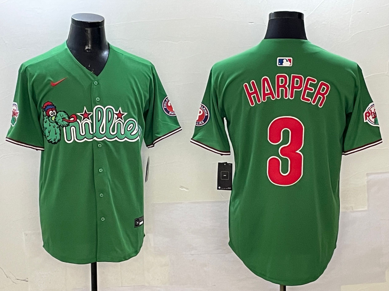 Men's Philadelphia Phillies Bryce Harper #3 Green Replica Team Jerseys