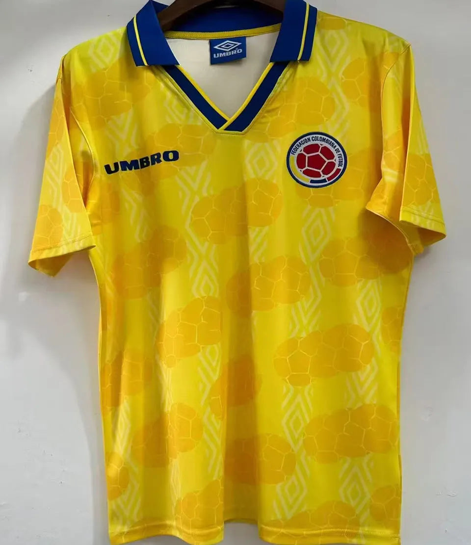 1994 Colombia Home Yellow Retro Soccer Jersey Front