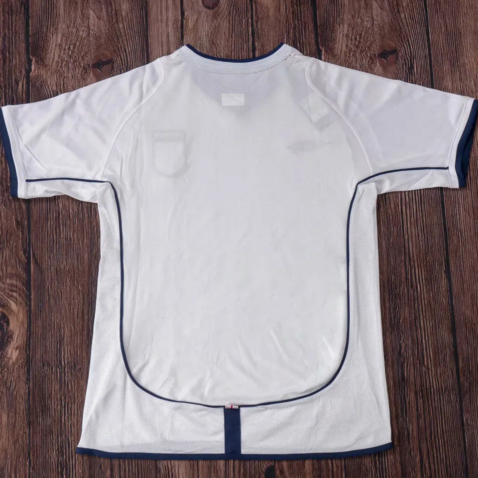 2002 England Home White Retro Soccer Jersey Detail 1