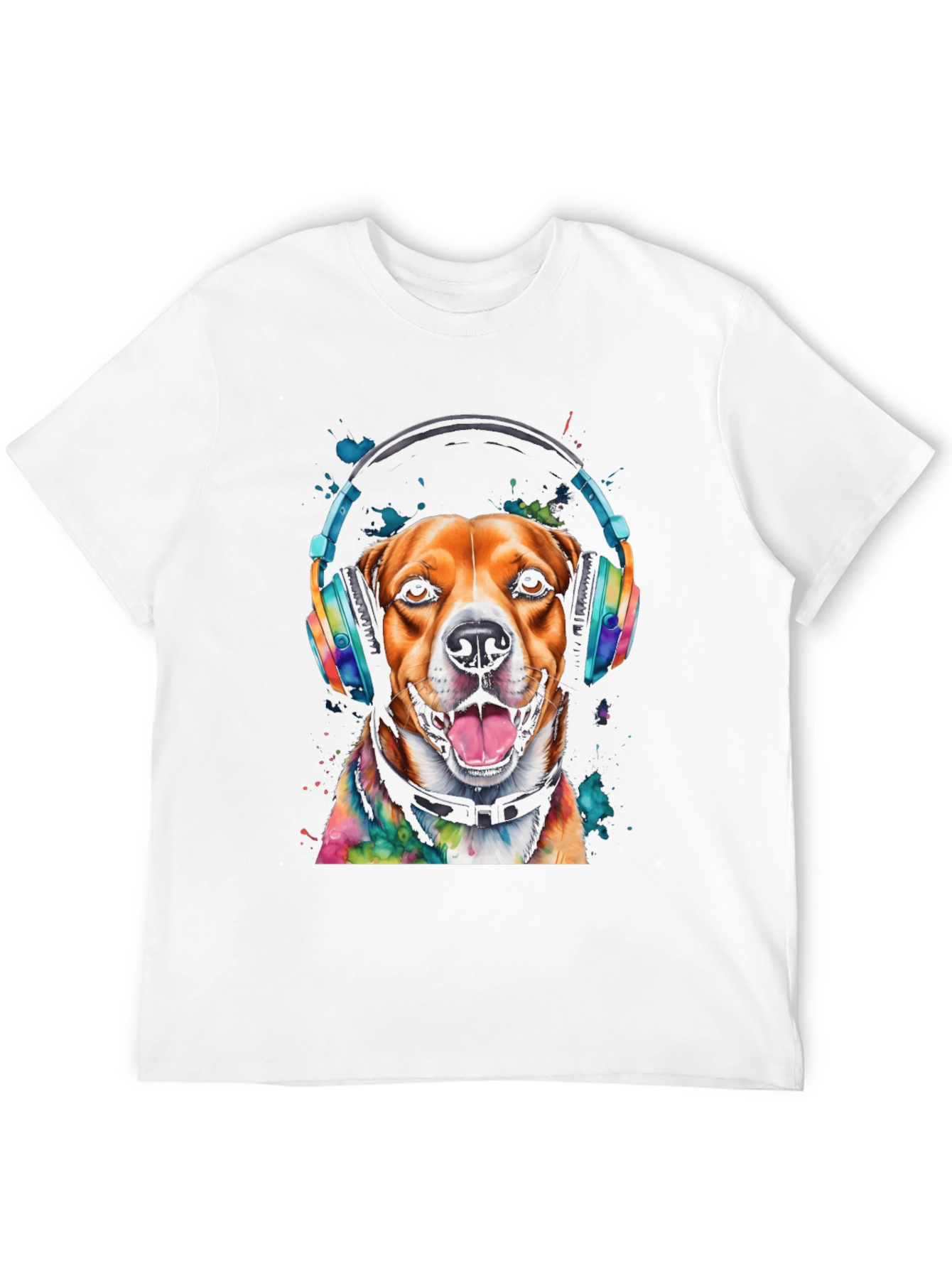 Dog with Headphones Graphic Tee - Black T-Shirt