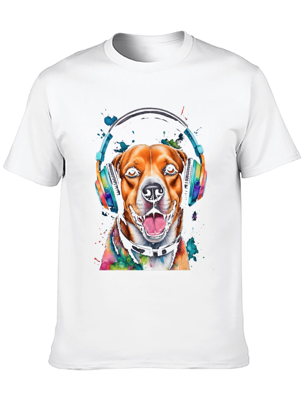 Dog with Headphones Graphic Tee - Black T-Shirt