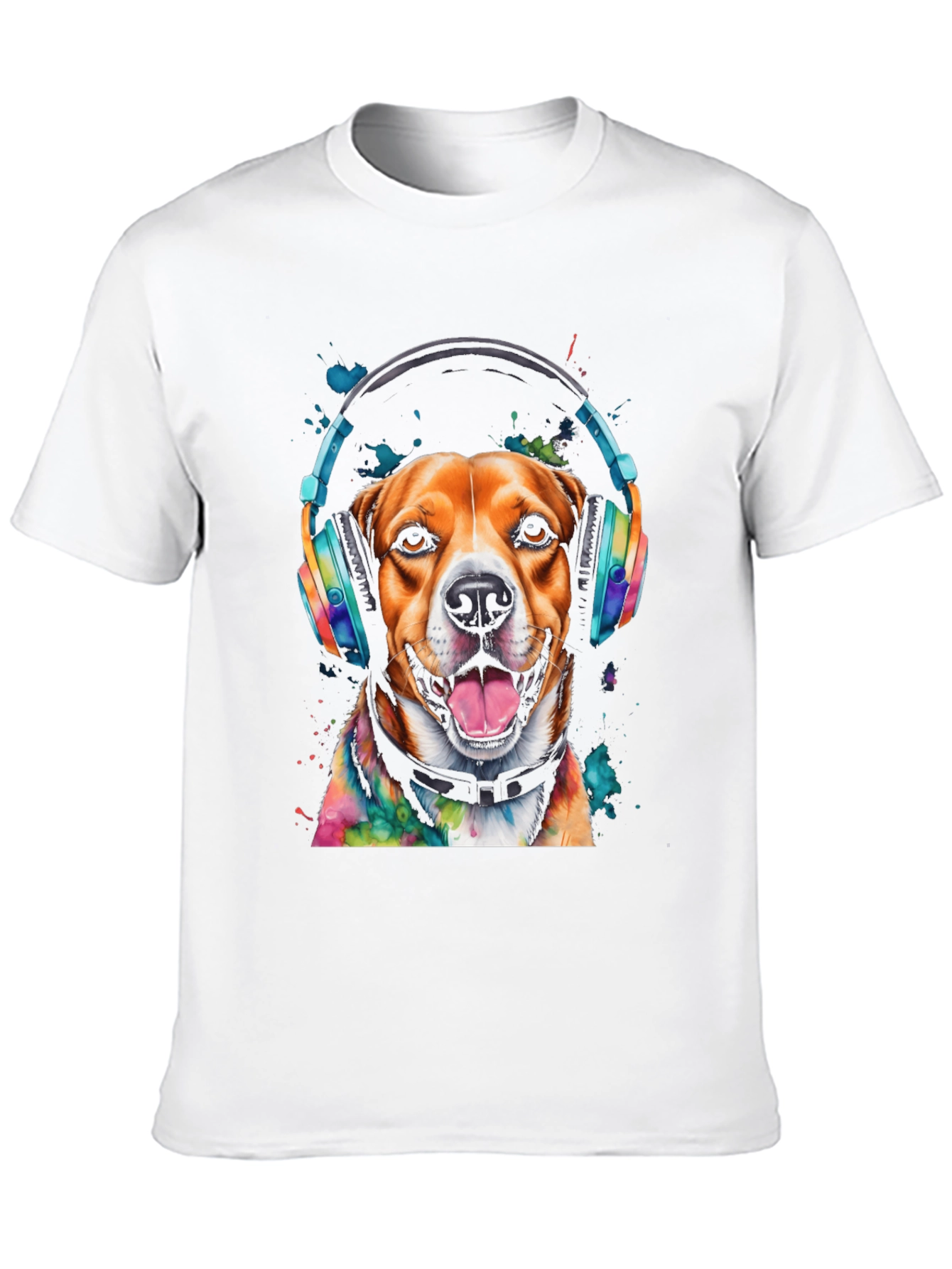 Dog with Headphones Graphic Tee - Black T-Shirt