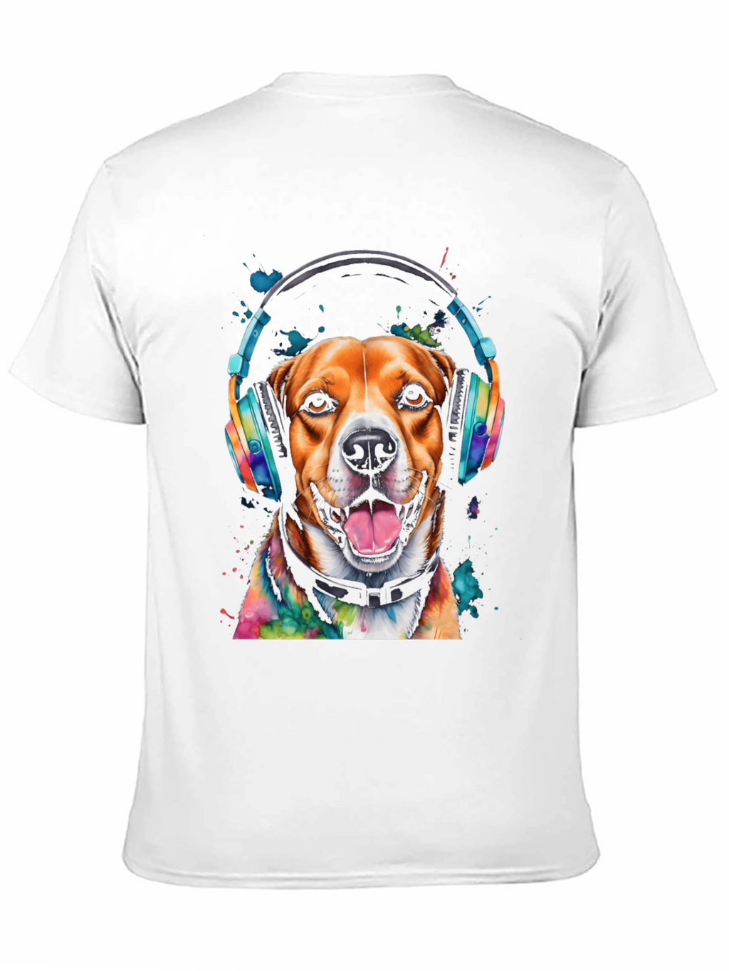 Dog with Headphones Graphic Tee - Black T-Shirt