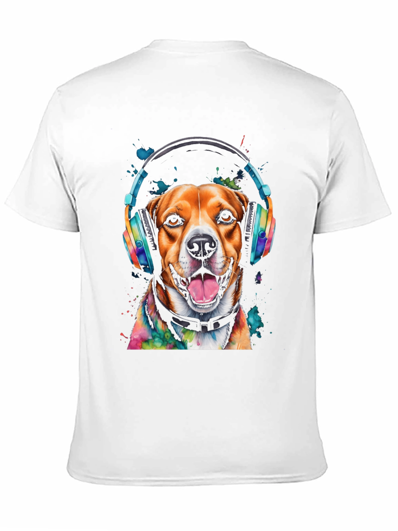 Dog with Headphones Graphic Tee - Black T-Shirt