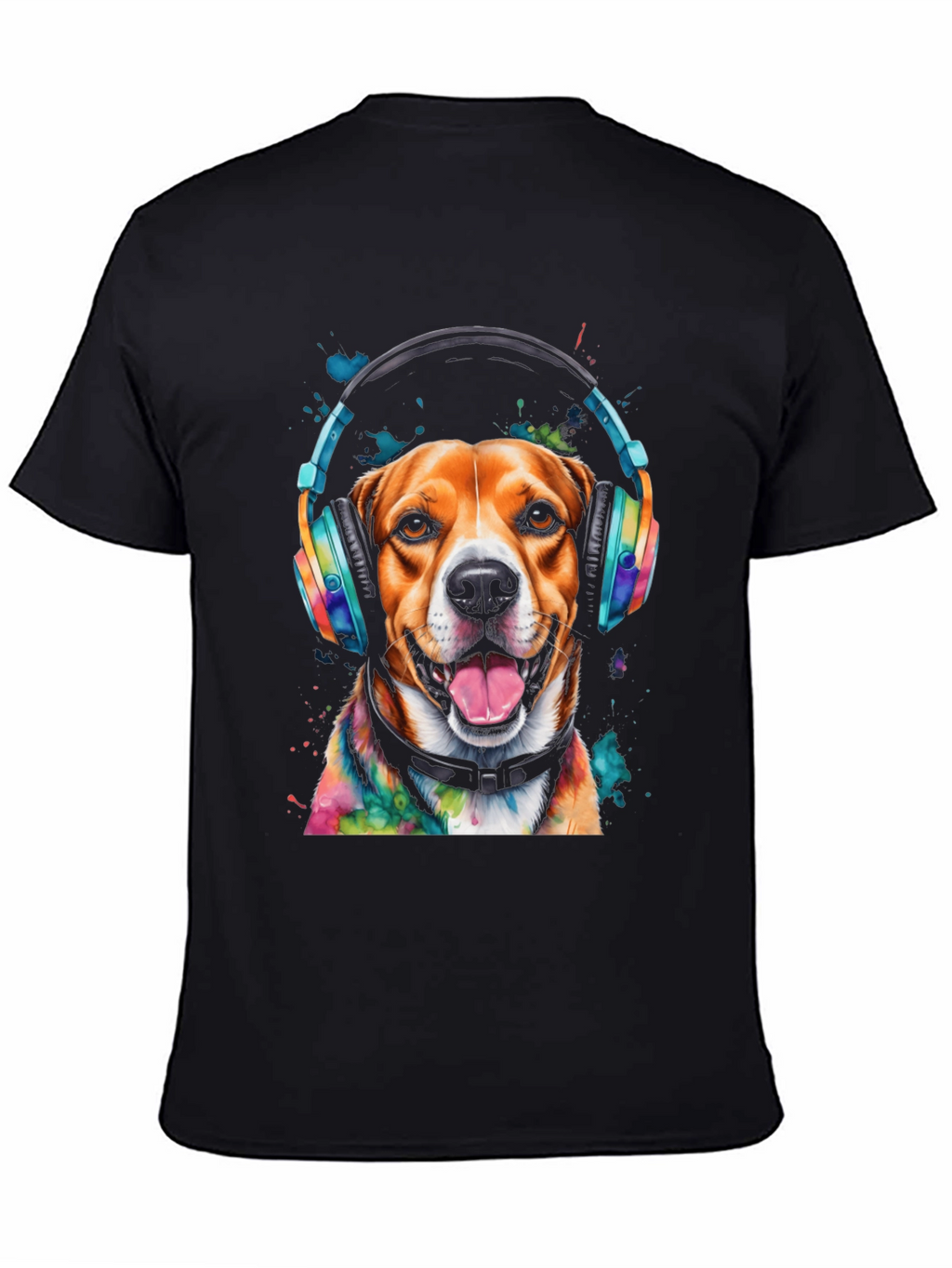 Dog with Headphones Graphic Tee - Black T-Shirt