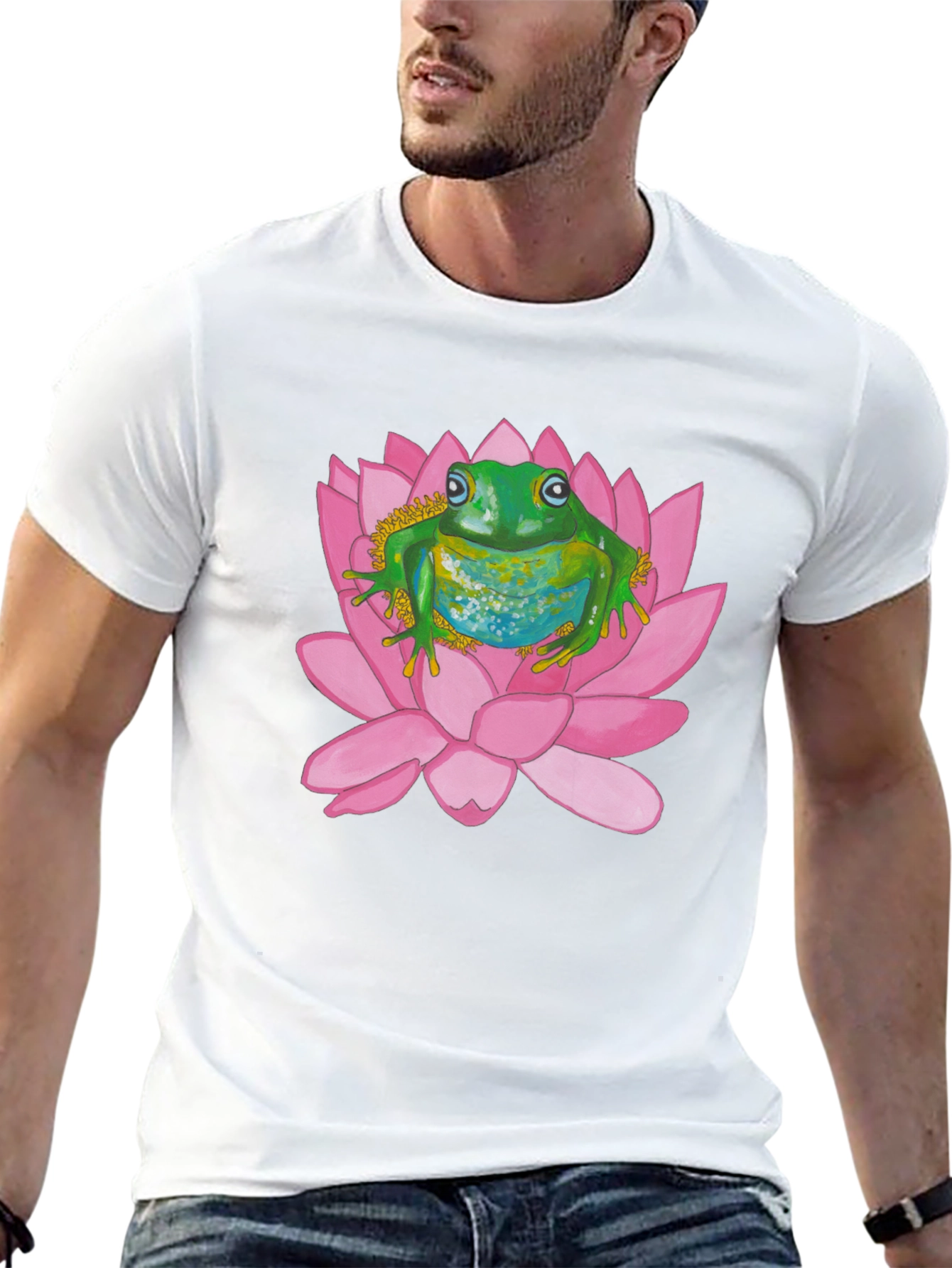 Frog on Lotus Flower Graphic T-Shirt