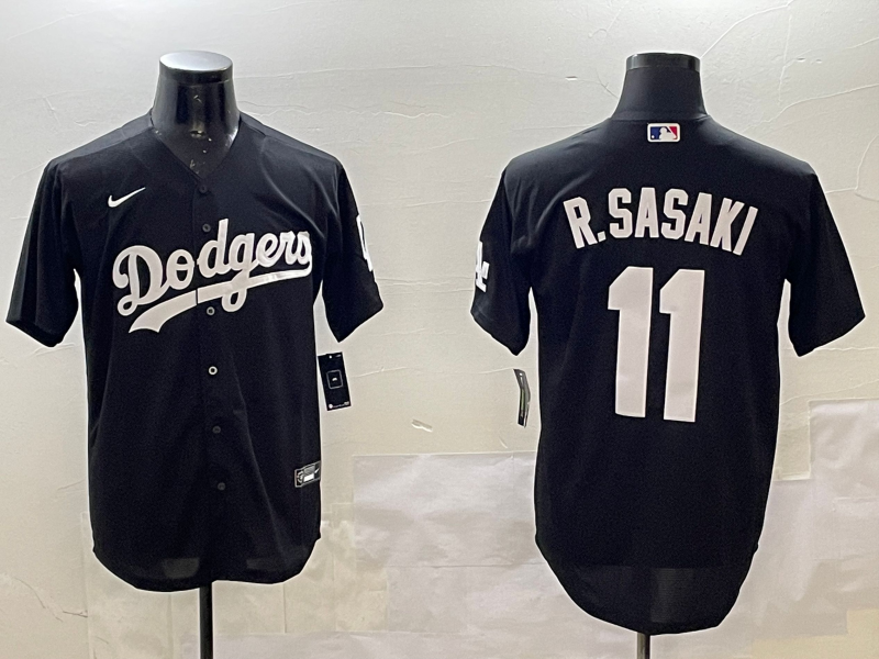 Men's Los Angeles Dodgers Roki Sasaki #11 Black Replica Game Jerseys
