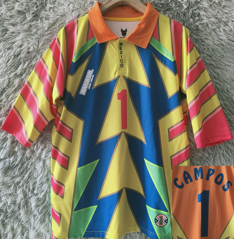 1998 Mexico CAMPOS #1 GoalKeeper Retro Soccer Jersey Item NO.: 2141012 Front
