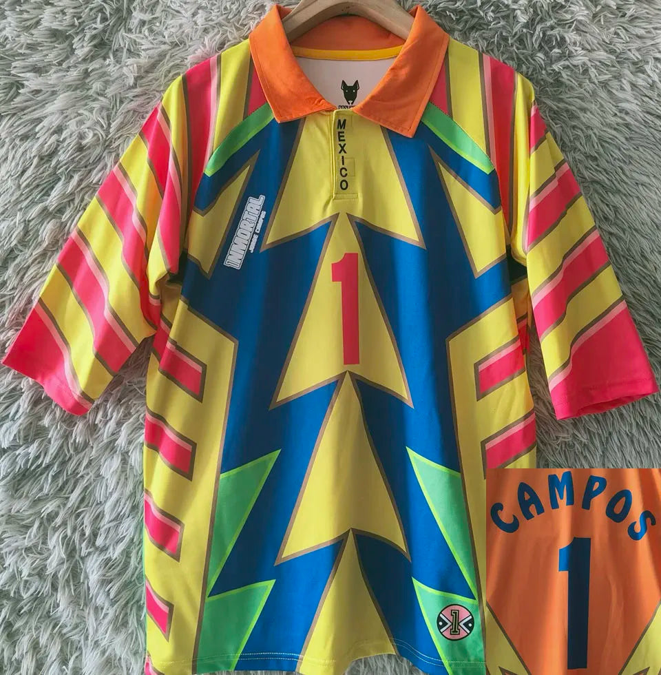 1998 Mexico CAMPOS #1 GoalKeeper Retro Soccer Jersey Front