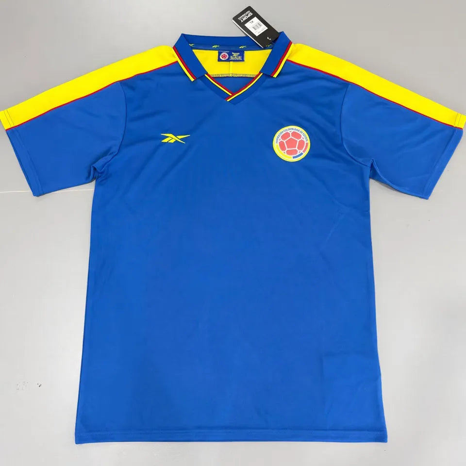 1998 Colombia Away Blue Retro Soccer Jersey Front