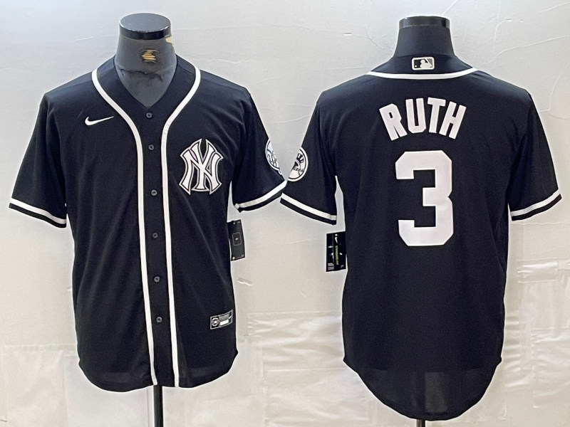 Men's New York Yankees Babe Ruth #3 Black Limited Jerseys
