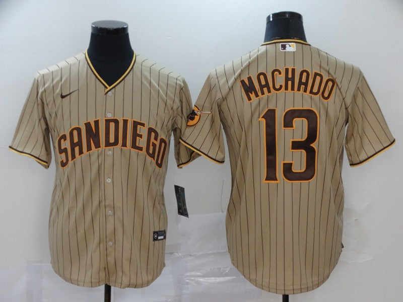 Men's San Diego Padres #13 Manny Machado Khaki Stitched Jerseys