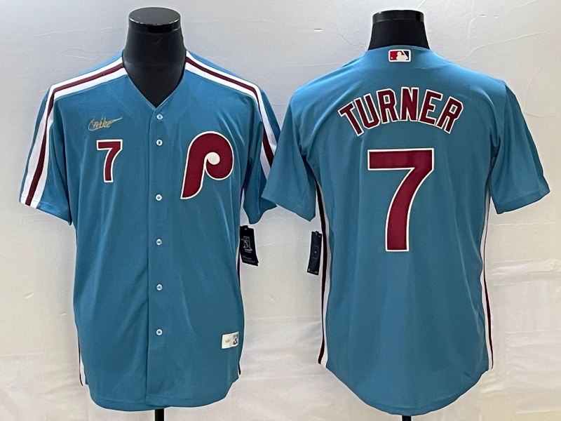 Men's Philadelphia Phillies Trea Turner #7 Blue Replica Team Jerseys