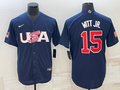 Men's 2023 World Baseball Classic #15 Bobby Witt Jr. USA Navy Jerseys
