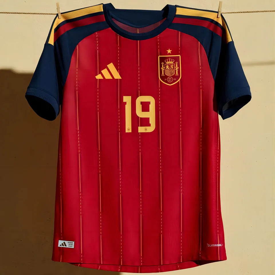 2026/27 Spain Home Red Fans Fans Long Sleeve Soccer Jersey Detail 2